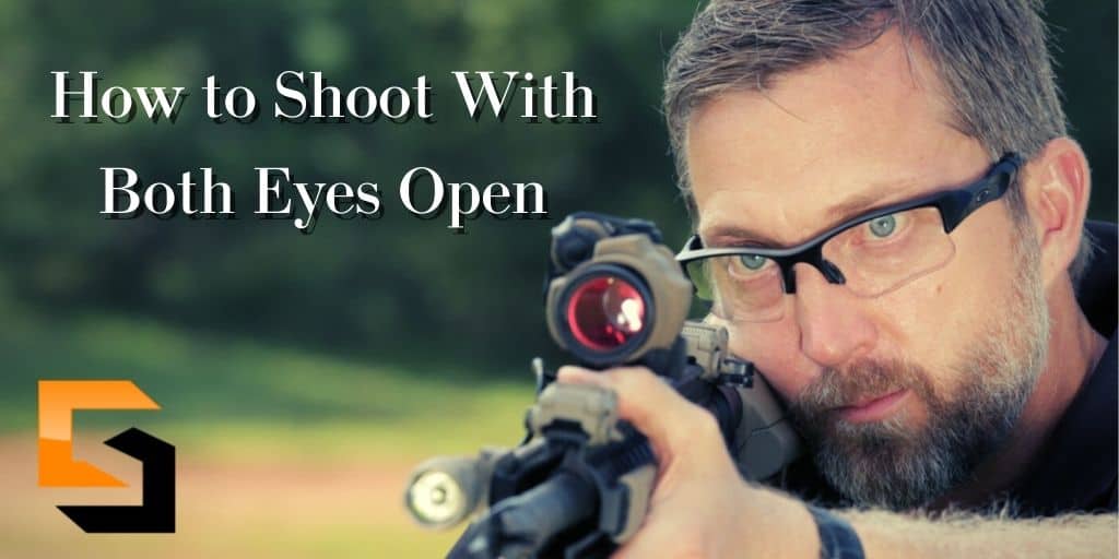 Chris uses a rifle and aims with his eyes open.